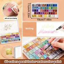 60 Color Paint Set 60 Color Metallic Watercolor Paint Set With 1 Water Pen High Solid Portable Lightweight Starry Tone Ideal For Artists Professionals Painting Drawing DIY Craft Holiday Gift - 60 Colors + 1 Ballpoint Pen - View 3