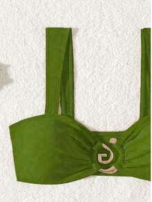 2pcs Sexy High Cut Skin Color Lingerie Set, Delicate Accessory Design, Spring/Summer Vacation Beach - Light Green - View 5