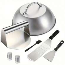 2/3/4/5/6pcs Stainless Steel Barbecue Grill Accessories Set, Includes Burger Press, Cheese Melting Dome, Basting Brush, Burger Smasher, Grill Scraper, Suitable For Blackstone And Camping Chef Flat Top Grill, Flat Top Griddle Accessories, Grilling Accessories For Various Holidays And Outdoor Cooking - Multicolor - View 13