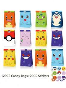 12PCS/24PCS Pocket Candy Bags Cute Cartoon Anime Figure Image Kraft Paper Gift Bag And Stickers Apply Daily Party Gift Packaging Box Packaging Bag Party Gifts - Multicolor - View 7