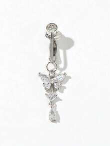 1件不锈钢材质，镶嵌AAA+级闪亮锆石，蝴蝶/心形/星形/蛇形装饰夹式肚脐饰品，适合女性日常佩戴、派对和节日礼物