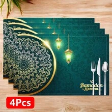 1/4/6 szt. lniane podkładki pod talerze z motywem latarenki Ramadan, błogosławieństwa Ramadanu, prezent na Ramadan, dekoracja Ramadanu, odpowiednie na stół jadalny, dekoracja całoroczna, zmywalne podkładki, wystrój domu, podstawki, maty na stół kuchenny, dekoracja na imprezy wewnątrz i na zewnątrz, wystrój domu, idealny prezent - Wielokolorowe - Zobacz 17