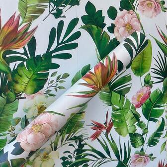 1 rulle tropisk regnskog grön växt & blommig självhäftande tapet, avtagbar vinylkontakttapet för vardagsrum, matsal, sovrum, badrum, kontorsbakgrund