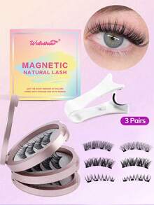 Waloshow 3 Pairs/Set CC Curled Natural Look Reusable Magnetic Eyelashes, Comes With Professional Applicator, No Glue Needed, Easy To Apply And Remove, Creates Natural Makeup Look, 3D Natural Spiky Cartoon Style False Eyelashes, Fluffy And Soft, Strip Eyelashes - Natural Lashes - View 9