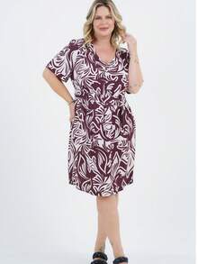 Women's Plus Size Medium Dress Charm - 酒紅色 - 查看 5