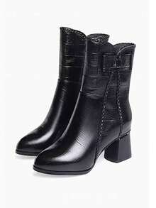 女士时尚经典踝靴，新款中跟及膝冬季鞋，保暖、时尚、百搭、软底，妈妈靴 - 黑色蝴蝶結 - 查看 3