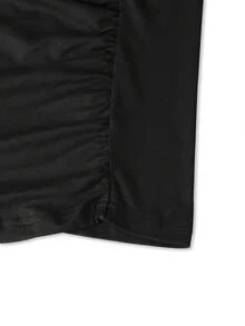 Women's Pleated V-Neck Mid-Length Long Sleeve OL Dress