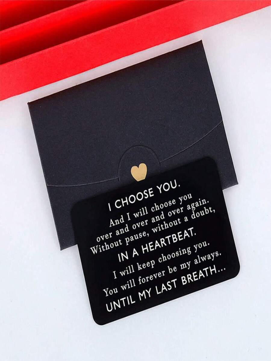 1 tấm danh thiếp kim loại "Anh Chọn Em", Quà tặng cho bạn trai, Quà tặng nam, Danh thiếp khắc chữ, Danh thiếp kim loại, Thích hợp làm quà sinh nhật, Ngày Valentine, Kỷ niệm, Đám cưới, Quà Giáng sinh cho nam giới - màu đen - Xem 1