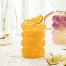 4Pcs Creative Glass Coffee Milk Cup Cute Spiral Caterpillar Cup Vintage Drinking Glasses Ribbed Glassware Aesthetic Cups With Straws Set - Multicolor - View 10