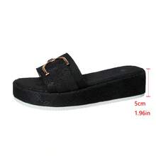 2024 New Thick Sole Wedge Slide Sandals For Women, Fashion Summer Beach Slippers - Black - View 5
