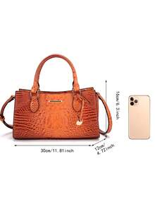 WOLFDIARY Elegant Crocodile-Embossed Handbag - Opulent Gradient Vintage Style - Spacious Women's Purse With Durable Top Handle - Ideal For Everyday Elegance And Professional Chic - Màu Cam san hô - Xem 6