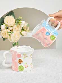 1 كوب قهوة سيراميك فريد من نوعه بشكل عقدة الزهور المرسومة باليد - متعدد الألوان - مشاهدة 1