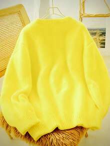 Women's Soft & Cozy Solid Color Knit Sweater Top, Casual Wear For Autumn - Yellow - View 2