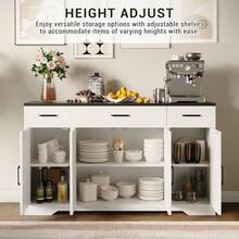 clóset Grande de 55 Pulgadas con Almacenamiento, 4 Puertas y 3 cajones, clóset de Almacenamiento de Cocina, Mesa de bufé para Comedor, Sala de Estar, Estante Ajustable - Blanco - Ver 3