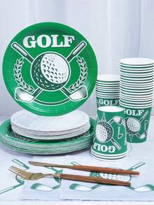 Golf-Themen Einweg-Papier-Tablett-Set, inklusive 9-Zoll und 7-Zoll Papier-Tassen-Servietten. Geeignet für verschiedene Anlässe wie Clubs, Partys, Picknicks, Hochzeiten, Baby-Partys, Abschlussfeiern, Familienbankette und Partyartikel. Geeignet für Küche und Esszimmer Dekoration sowie Partydekoration. Dies ist ein Set aus Empfangs-Papptellern und Einweg-Geschirr. Hochzeitsparty, Design.