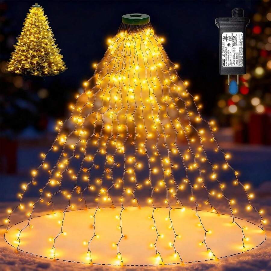 Luces Navideñas de Arbol : 2m x 16 Líneas 400 Luces LED, con 8 Modos, Impermeable IP55, Adecuado para Decoración Arbol de Navidad Y Jardin Exterior (Blanco cálido) - 1 - Ver 1
