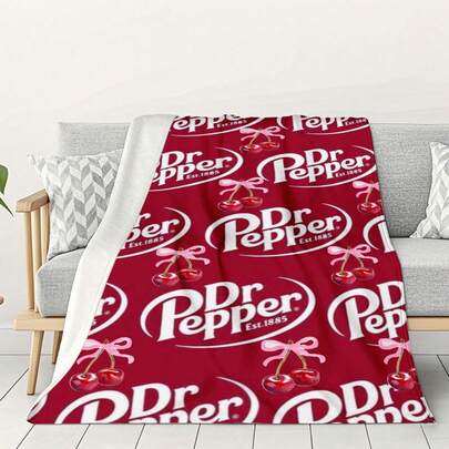 1pc Soft Flannel Blanket With Chili Doctor & Red Cherry Pattern, Suitable For All Seasons, Can Be Used On Bed Or Sofa. Cute Home Decor, Quilted Craftsmanship, Warm And Comfortable, Applicable For Sofa, Bed, Office, Nap, Ideal Gift For Family And Friends.