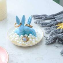 Adorable Bunny Ring Holder Jewelry Tower Ceramic Dish Plate Jewel Display Organizer Trinket Tray, Lovely Rabbit (Blue),Blue - Blue - 查看 6