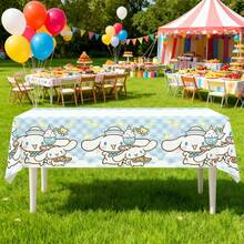 卡通图案生日派对桌布 - 饰有气球和星星，适合室内/室外庆祝活动，机织易清洁装饰桌布，生日派对装饰，室内外装饰，色彩鲜艳，易清洁材质，主题活动配件，节日桌布，卡通人物图案 - 彩色 - 查看 7