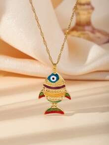 1 件不锈钢 18K 镀金摇摆鱼吊坠项链，独特鱼骨吊坠项链，适合女性，海滩度假 - 金色 - 查看 14