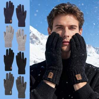1 Pair Of Alpaca Wool Knit Gloves, Warm Style With Thermal Lined And Thickened Design, Suitable For Men's Winter Touchscreen Cold-Weather Use Snow Gloves