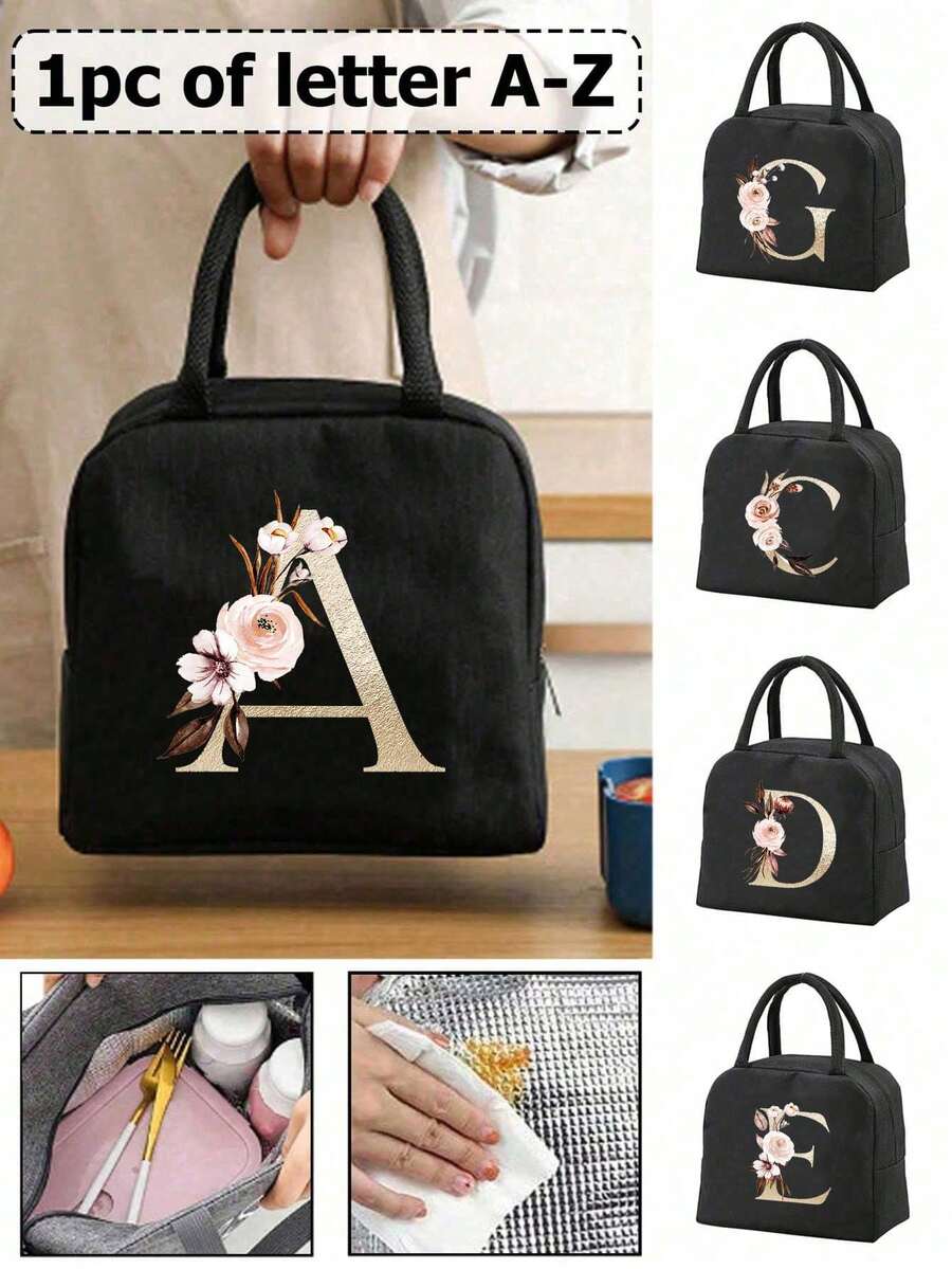Printed Pattern Insulated Lunch Bag, Insulated Lunch Tote, Handbag, Lunch Box, Ice Pack, Picnic Food Tote, Canvas Lightweight Portable Lunch Storage Bag, School Office Picnic Lunch Tote, Can Be Carried To School And Work, Birthday Gift, Commemorative Gift. This Is A Novel Design, Large Capacity Portable Casual Insulated Lunch Bag, An Ideal Handbag. - Multicolor - View 1