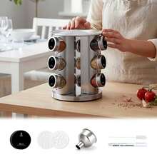 Spice Carousel With 12 Spice Jars, 360° Rotating Spice Rack, Spice Turntable Storage Unit, Spice Organizer, Stainless Steel Construction, Silver Finish - 12-piece Round Spice Rack Set - View 7