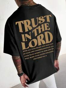 男士休闲百搭简约信仰励志图案短袖T恤 - 黑色 - 查看 2