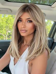 Natural Heat-Resistant Fiber Straight Wig, Gold Color, Perfect Choice For Women, Beginner-Friendly, Suitable For Daily Wear, Parties And Festivals - Gold - View 13