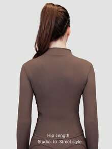 3 Women's Sports Jackets With Thumb Holes, Small Stand Up Collar, Streamlined Zipper Long Sleeved Jacket, Low Impact Yoga Daily Wear - 彩色 - 查看 8