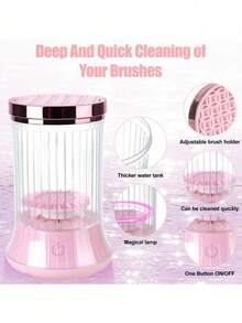二合一电动化妆刷清洁器，集清洁和烘干功能于一体，防水设计，配有收纳支架，500mAh USB充电式电动化妆刷清洁器，自动旋转深度清洁，搭配高效清洁垫，适用于各种尺寸和款式的化妆刷，包括眼影刷和腮红刷，是懒散人士必备的高效清洁美容工具，也是送给女性的理想圣诞礼物。 - 彩色 - 查看 5