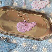Ins Mini Double-Sided PVC Star Wings Pendant Keychain Photo Album Bag Earphone Cover Decorative Lanyard Pendant - Mặt dây chuyền hình cánh chấm bi màu hồng - Xem 6