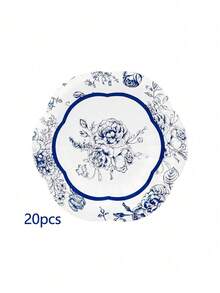 10pcs/20pcs/50pcs 5.5 Inch Blue Floral Paper Plates Blue And White Scalloped Plates Vintage Flower Disposable Cake Dessert Plate For Baby Shower Wedding Birthday Garden Tea Party Decorations - Multicolor - View 8