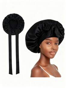 1pc Luxurious Satin & Silk Bonnet For Sleeping - Adjustable Comfort Fit With Tie Band - Unisex Night Hair Protection For Women - Multicolor - View 18