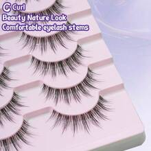 7 Pairs Natural Style False Eyelashes, Cartoon Style False Eyelashes, 15mm Natural Criss-Cross False Eyelashes, Suitable For Daily Wear, Travel Essential False Eyelashes - Black - View 6