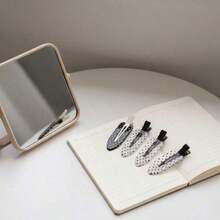 4 Pieces/Set Of Black And White Acetate Hair Clips - Suitable For Women's Acrylic Crocodile Clips, Cute Bangs And Curly Hair Accessories, Fashionable Hairstyle Tools, And Beauty Essentials For Travel And Daily Wear, Gifts For Women - 黑白2 - 查看 3