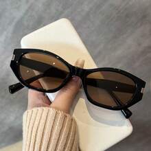 1pc Women's Acrylic Casual Retro Small Frame Cat Eye Fashion Glasses, Suitable For Daily Wear, Holiday Gifts And Vacation - Multicolor - View 4