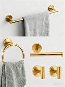 Zestaw 2/5 akcesoriów łazienkowych ze stali nierdzewnej, wieszak na ręczniki, pierścień na ręczniki, uchwyt na papier toaletowy, wieszak na szlafrok, wieszak ścienny do łazienki, odpowiedni do domu i hotelu, akcesoria łazienkowe w kolorze złotym/srebrnym, narzędzia łazienkowe - Wielokolorowe - Zobacz 2