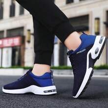 Men's Lightweight Athletic Shoes: Breathable Air Cushion Running Sneakers With Non-Slip Sole & Lace-Up Closure | Durable Abrasion-Resistant Gym Shoes For Jogging, Workouts & Fitness Training | Comfortable Walking Shoes For Active Men.Tenis Para Hombre,Zapatillas De Hombre,Blue Shoes.Navy Blue Shoes. - Màu xanh lam - Xem 4