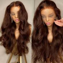 bling hair 13x4波浪形蕾丝前假发，巧克力棕色蕾丝前假发，180%密度透明蕾丝假发，真人发假发，预先拔毛 - S4 - 查看 8