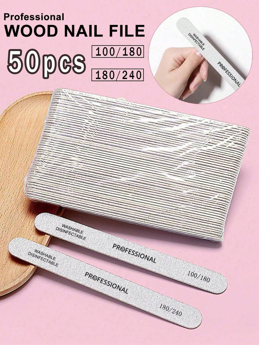 Thin Wood Sandpaper Nail Files, 100/180 Mesh Wood Sandpaper Grinding Files, Double-Sided Polishing Files, Professional Manicure Polishing Files, Boat-Shaped Pedicure Double-Sided Wooden Polishing Files, Suitable For Natural Nails, Home Salons, Crystal Nails - Multicolor - View 1