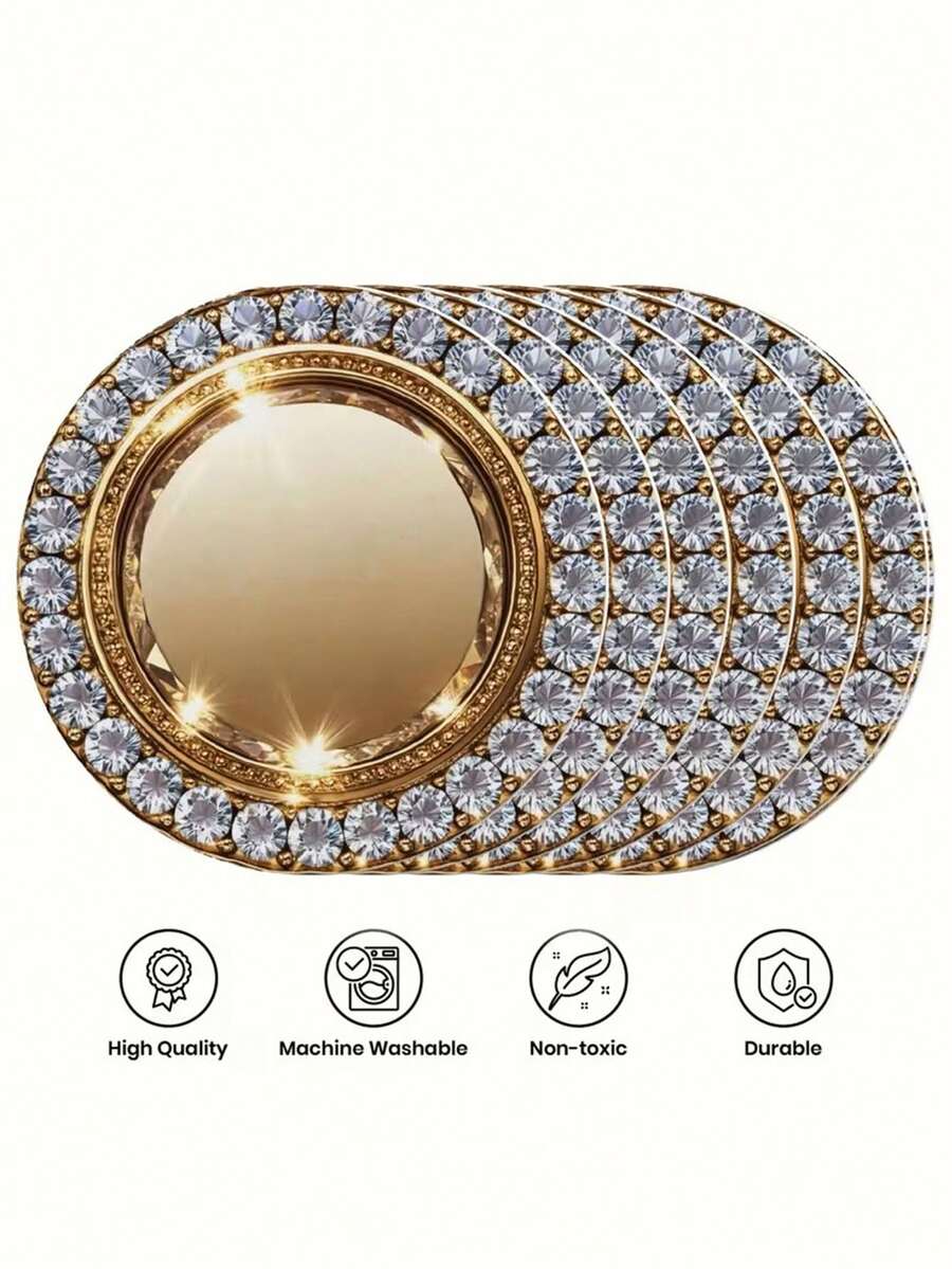 6 peças/4 peças Sousplats Círculo de Diamante Dourado, Sousplats Redondos Planos com Padrão de Diamante Dourado, Porta-copos Resistentes ao Calor e Antiderrapantes, Adequados para Uso Diário, Festas, Casamentos, Ação de Graças, Cozinha, Sala de Jantar, Decoração Outonal para o Lar
