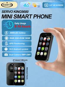SERVO KING 9000 3.0英寸高清显示屏小型智能手机，安卓10.0系统，2000mAh电池，支持4G LTE网络，具备人脸识别功能，迷你手机 - 黑色 - 查看 13