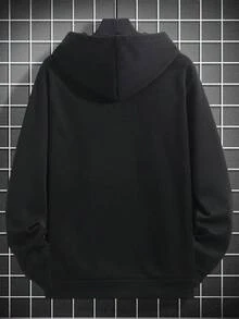 Krometka 男士連帽衛衣，秋冬街頭風休閒基礎款寬鬆連帽運動衫，雙箭頭印花 - 黑色 - 查看 7