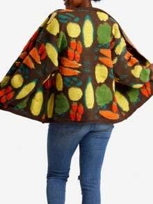 Women's Autumn Playful Fruit Pattern Knit Cardigan - Fashion-Forward Oversized "Harvest" Button-Up Sweater - Stylish Colorful Strawberry & Apple Print Outerwear - cà phê - Xem 3