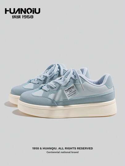 HUANQIU Blue Thick Sole Casual Sneakers, Lightweight Sporty Shoes, Versatile & Unique Design For Women