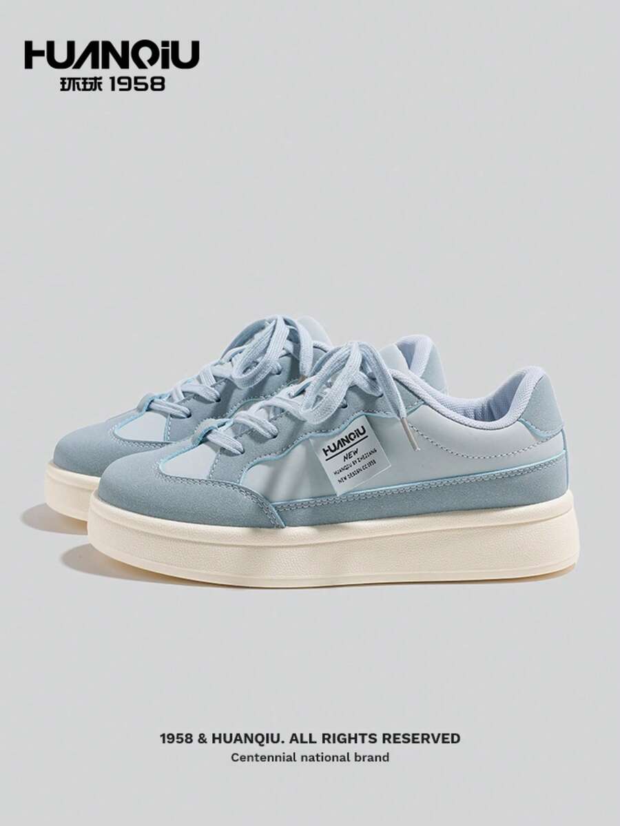 HUANQIU Blue Thick Sole Casual Sneakers, Lightweight Sporty Shoes, Versatile & Unique Design For Women - Blue - View 1