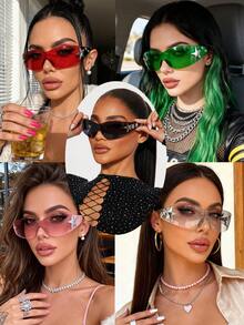 1pc Frameless Y2K Personalized Star Fashion Glasses, Unisex European And American Glasses, Summer Beach Accessory - Multicolor - View 7