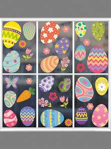 2Sheets -Easter Window Clings For Glass Window Decorations - Colorful Easter Eggs Window Stickers, Easter Decorations, Reusable Flowers Double-Sided Decals For Spring, Decals Decorations Spring Party Supplies Gifts For Home Office Shop , Home Decor - Multicolor - View 2