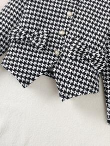 Girl's 2 Piece Outfits Long Sleeve Crew Neck Houndstooth Tweed Jacket And Elastic Waist Skirt Set - màu đen - Xem 5